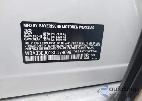 2025 BMW 760 I xDrive from USA, damaged, VIN WBA33EJ01SCU74098